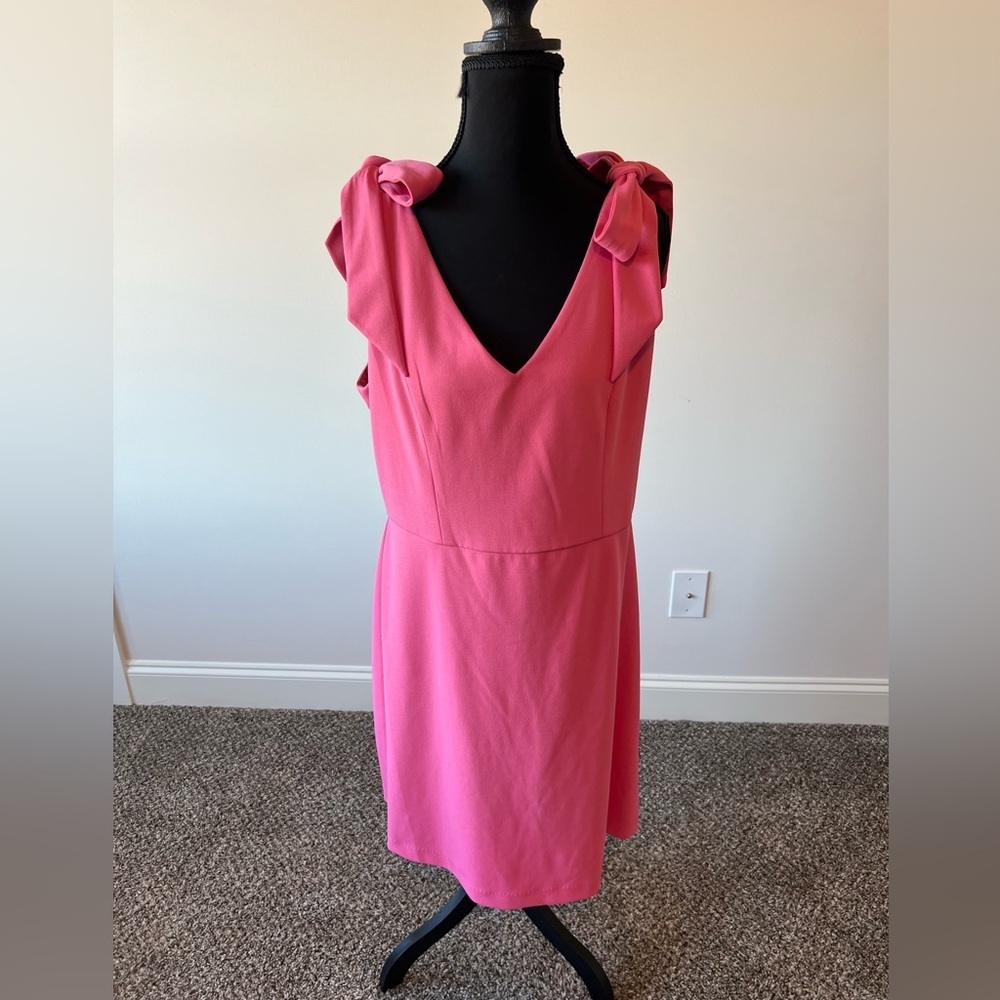 Nwot Bcbgeneration Fit & Flare Tie Shoulder Mini Dress Flounce Hem Vneck Pink 12